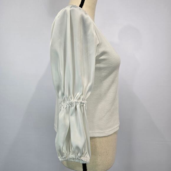 ANTHROPOLOGIE Maeve Ribbed Tiered Sleeve White Blouse S P - Picture 8 of 11